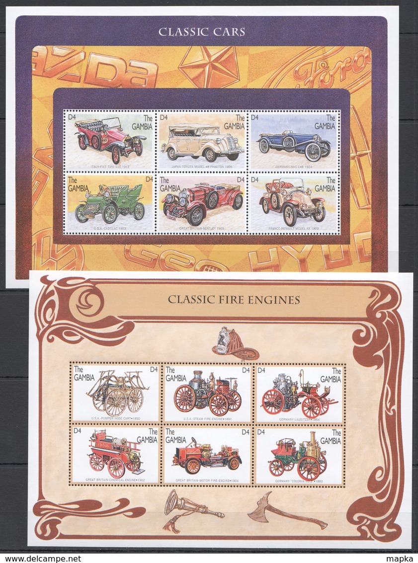 P331 GAMBIA TRANSPORT HISTORY CLASSIC CARS & FIRE ENGINES 2KB MNH - Auto's