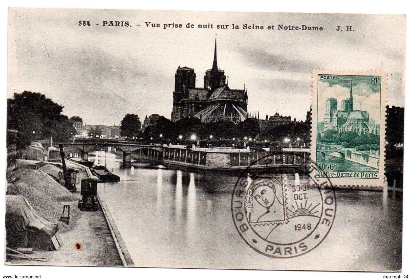 PARIS 1948 = CARTE MAXIMUM  + N° 776 CATHEDRALE NOTRE-DAME + ROUSSEAU + BOURSE PHILATELIQUE / CPA 584 - 1960-1969