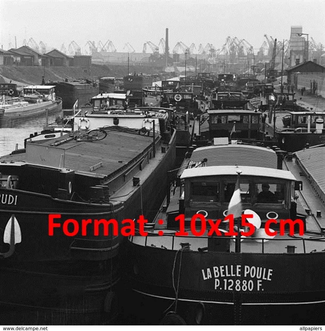 Reproduction D'une Photographie Ancienne De Nombreuses Péniches Ancrées En France En 1963 - Other & Unclassified