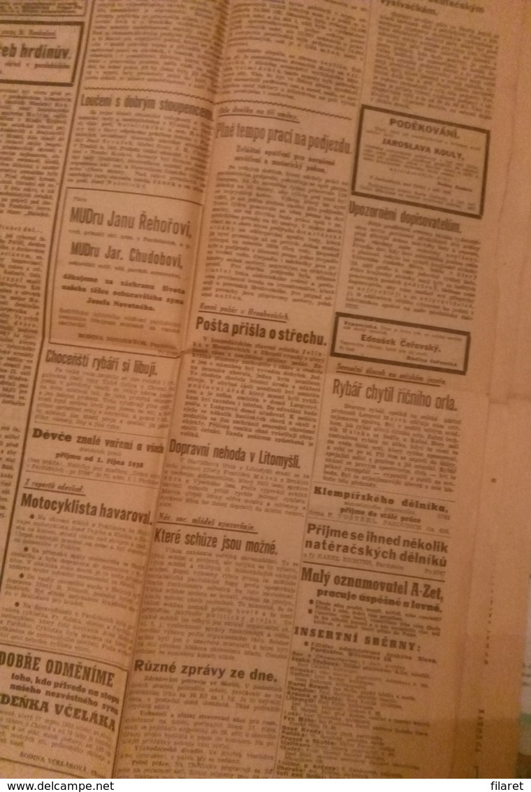 NEWS PAPER CZECHOSLOVAKIA-CHAMBERLAIN/HITLER-PRE-WORLD WAR II,PRE-NAZI BLITZKRIEG,1938 PERIOD,USED - Slav Languages