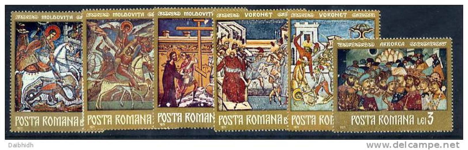 ROMANIA 1971 Frescoes Set MNH / **  Michel 2992-97 - Unused Stamps