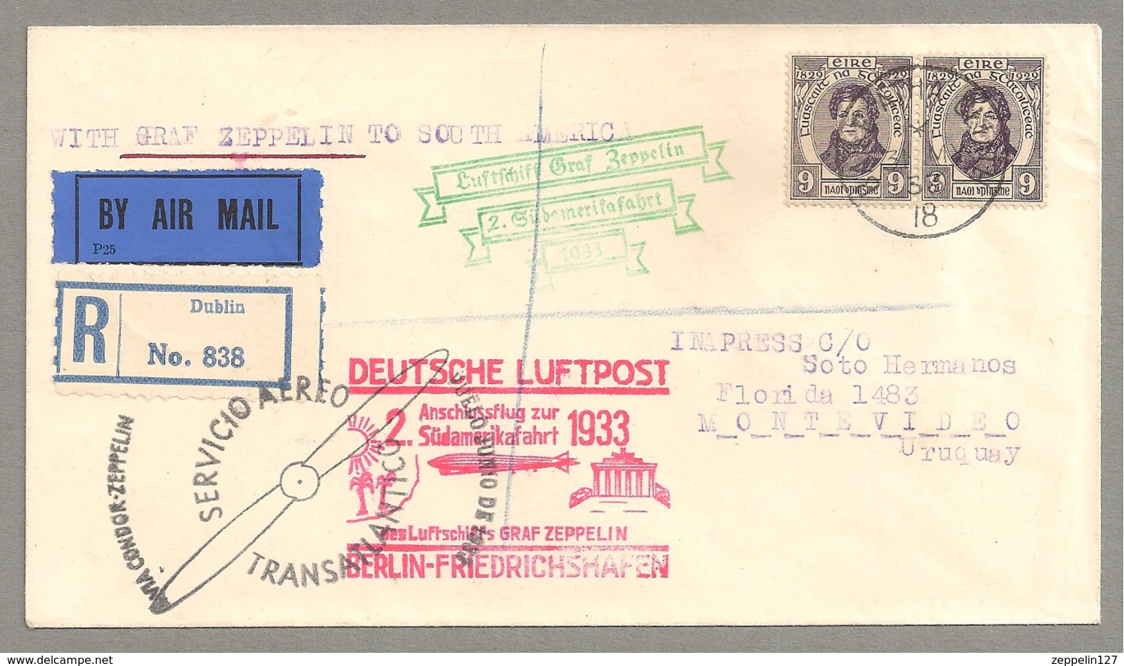 ZEPPELIN 2. SÜDAMERIKAFAHRT 1933 ZULEITUNG IRLAND IRELAND EIRE DUBLIN - Airmail