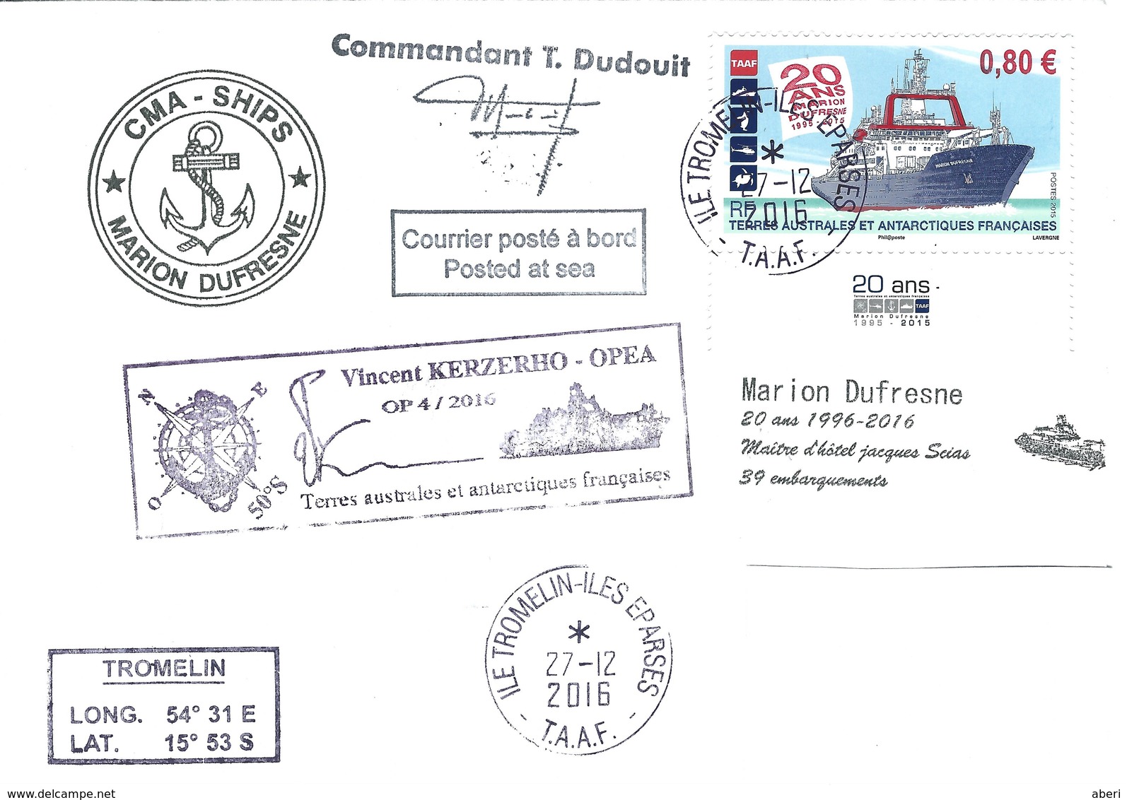 12947 MARION DUFRESNE - île TROMELIN - ÉPARSES - OP 4/2016 - Covers & Documents