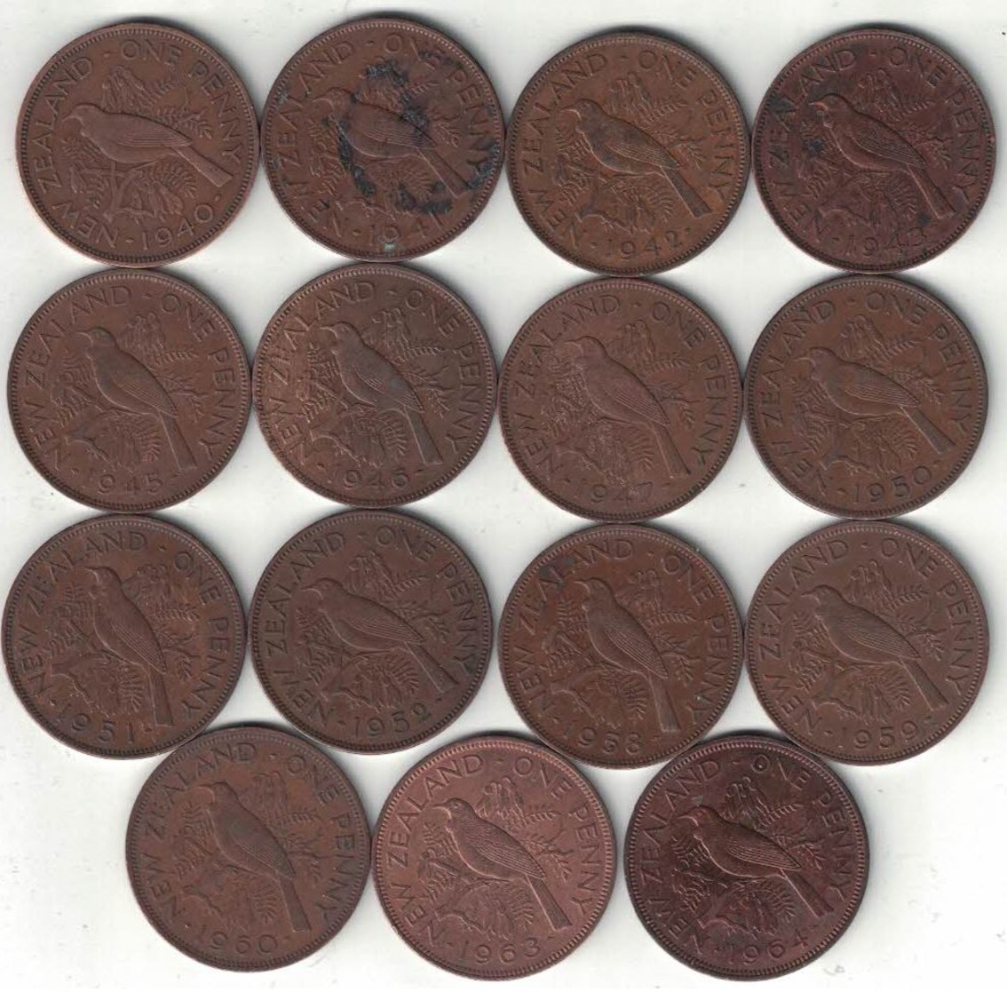 New Zealand Collection Of 15 Penny Coins 1940-1964 All Listed & Different - New Zealand