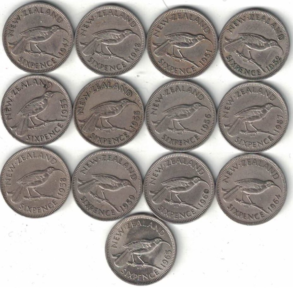 New Zealand Collection Of 13x 6 Pence Coins 1947-1965 All Listed & Different - New Zealand