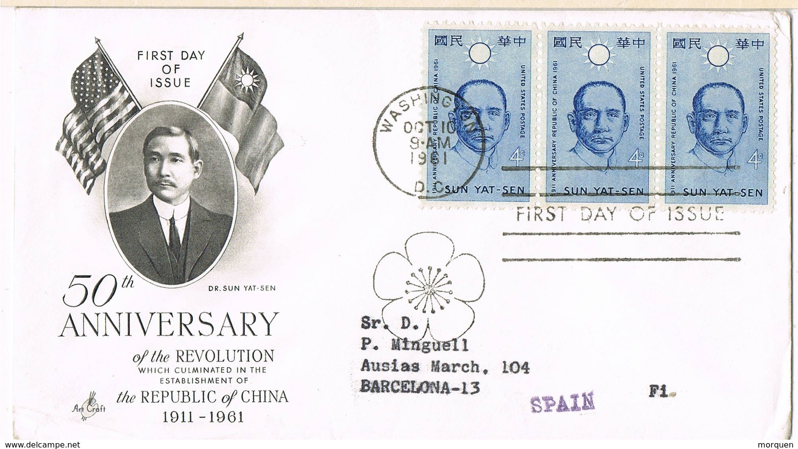 32530. Carta WASHINGTON 1971. 50 Ann. Revolution China. SUN YAT SEN - Cartas & Documentos