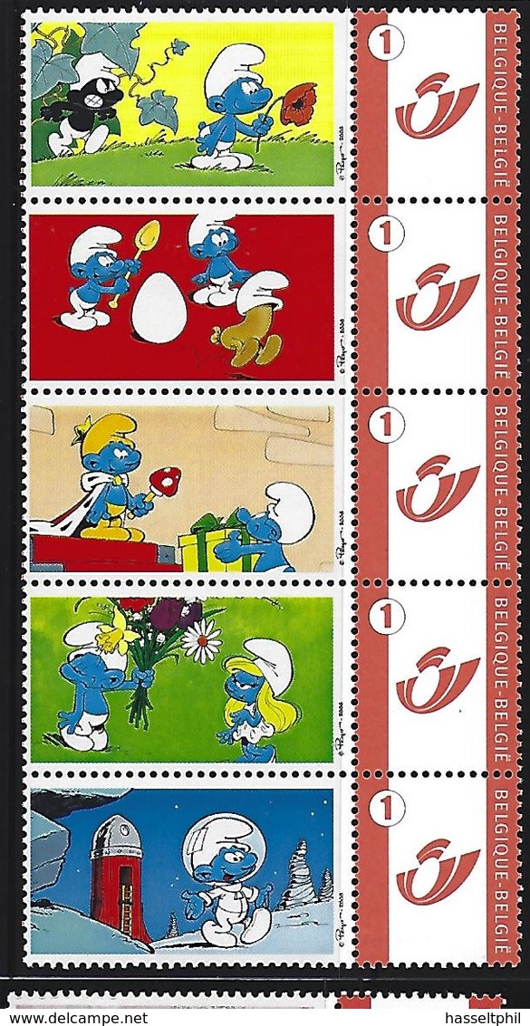 BELGIQUE - BELGIE Mijn Zegel DUOSTAMP  -  Strook Van 5 Postzegels  Smurfen - Autres & Non Classés