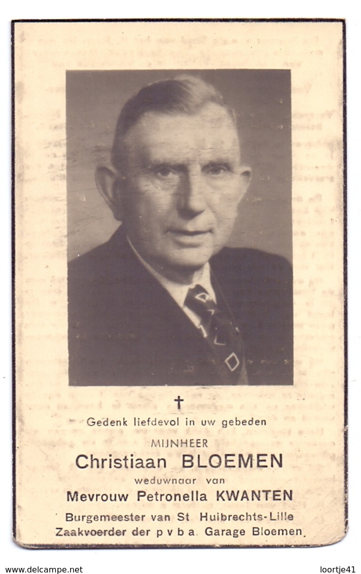 Devotie - Doodsprentje Overlijden - Burgemeester Christiaan Bloemen - Reppel 1882 - Sint Huibrechts Lille 1958 - Obituary Notices