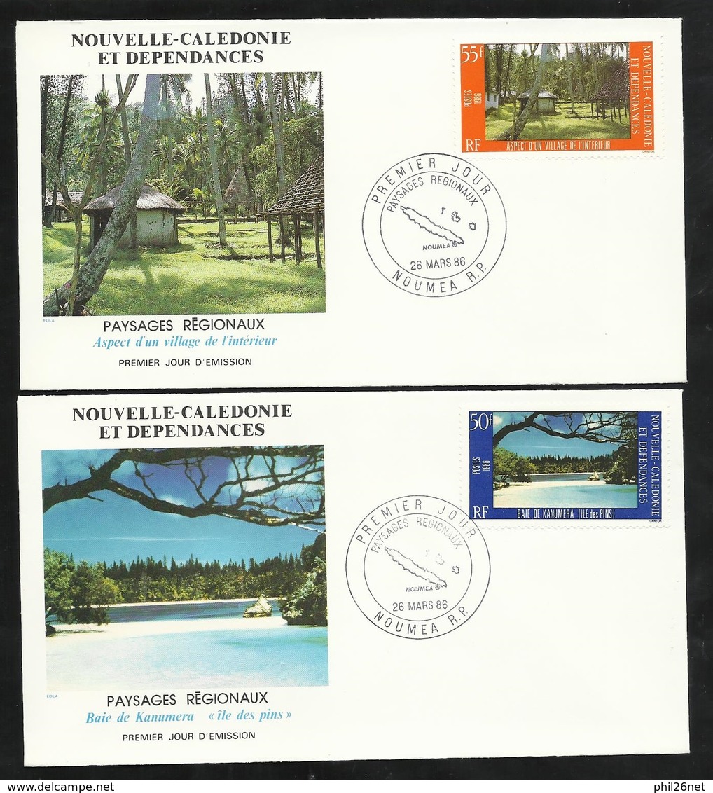 DC 2 Lettres Premier Jour Nouméa Le 26/03/1986 Les N° 514 Et  515 Paysages Baie De Kanumera Et Village De L'intérieur TB - Lettres & Documents