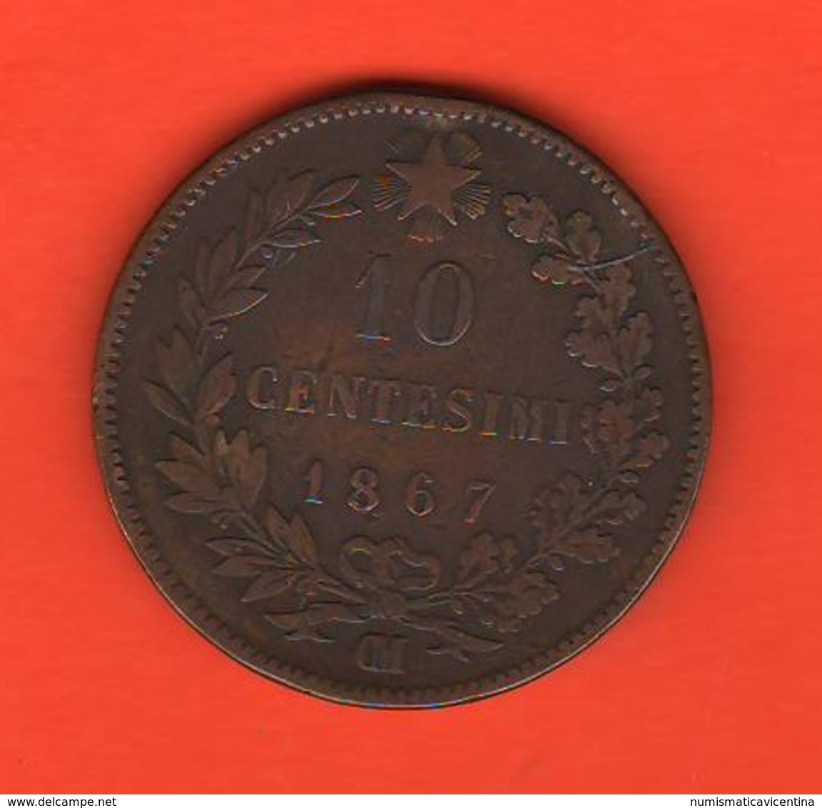 10 Centesimi 1867 OM Moneta Vittorio Emanuele II° Savoia Regno D'Italia Zecca Strasburgo - 1861-1878 : Victor Emmanuel II