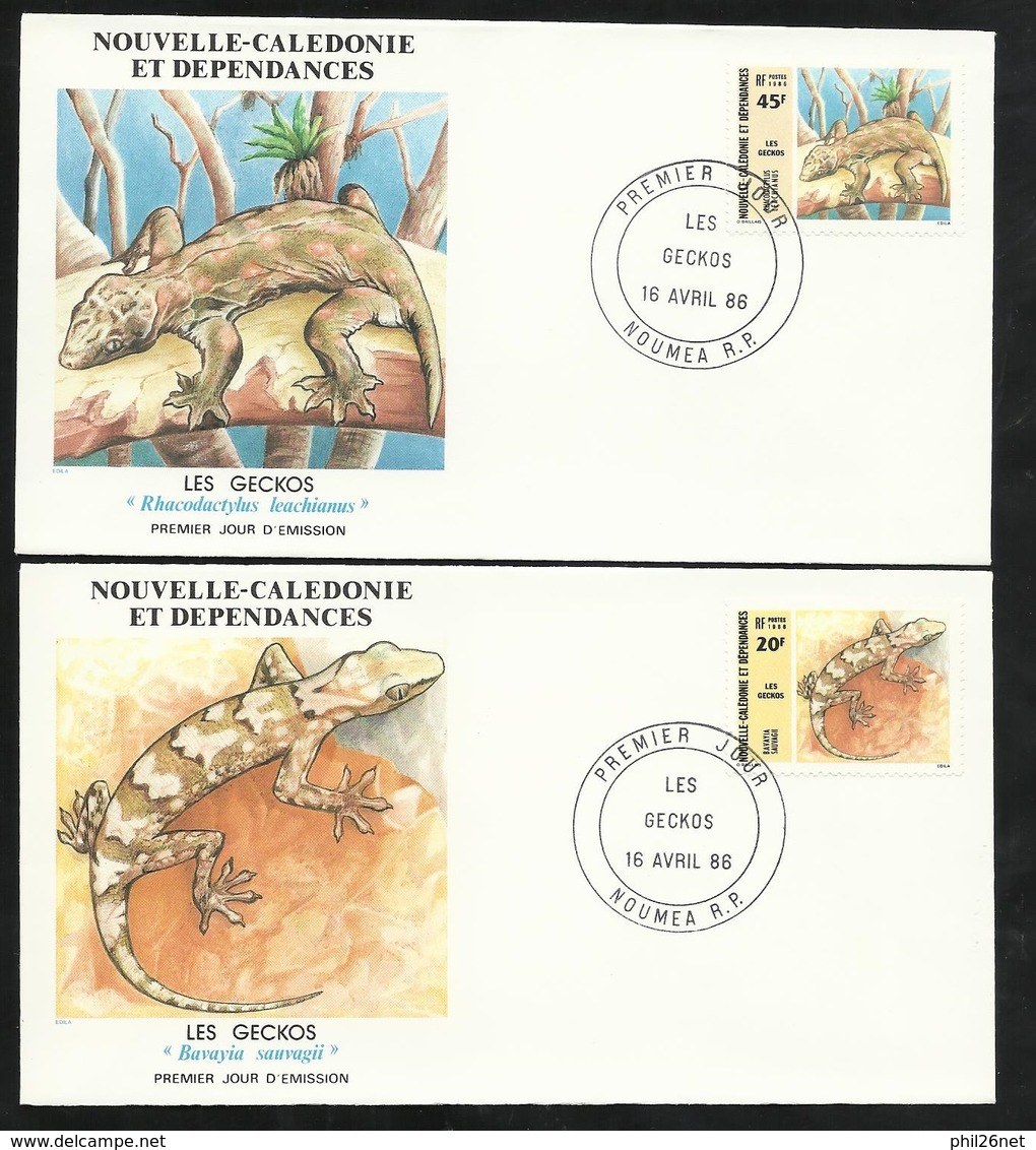 DC 2 Lettres Premier Jour Nouméa Le 16/04/1986 N° 516  Et 517  Geckos "Rhacadactylus Leacchianus & Bavayia Sauvagii"  TB - Schlangen