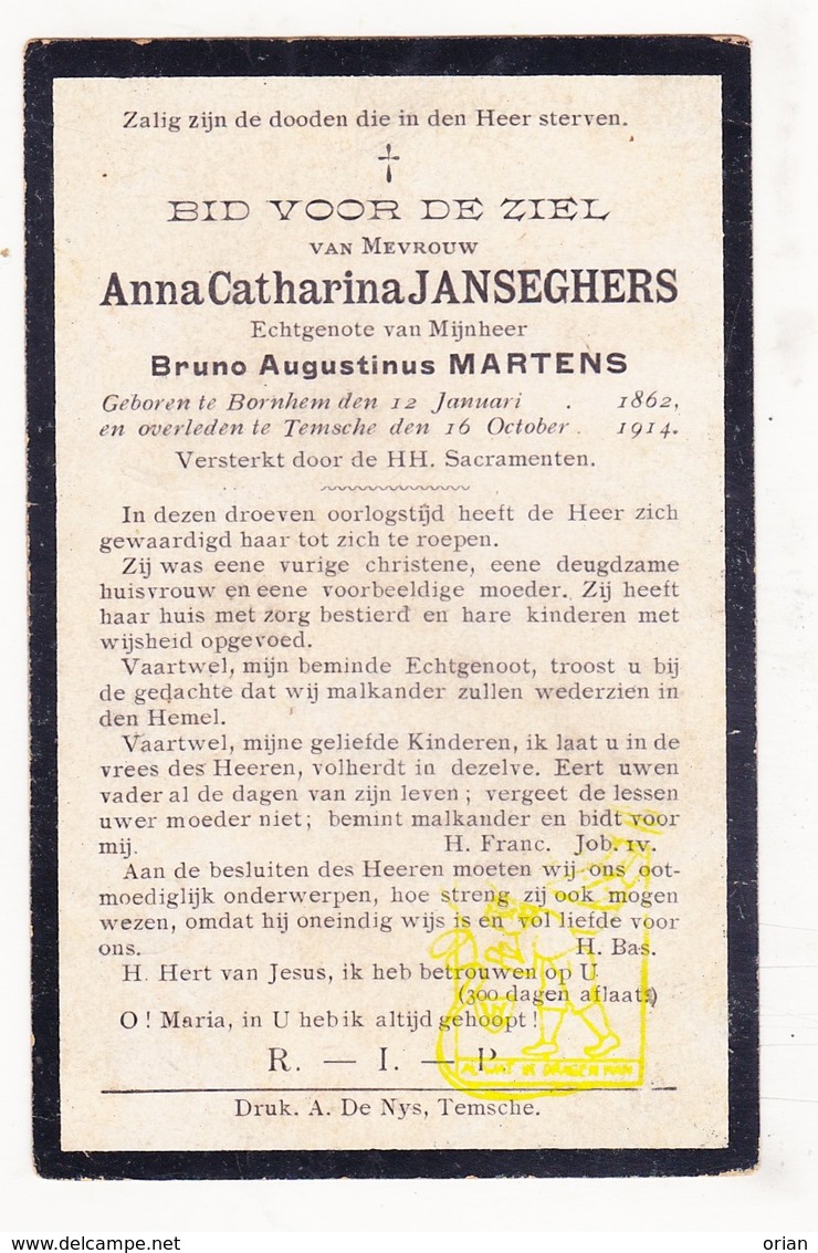 DP Anna Cath. Janseghers ° Bornem 1862 † Temse 1914 X Bruno A. Martens - Images Religieuses