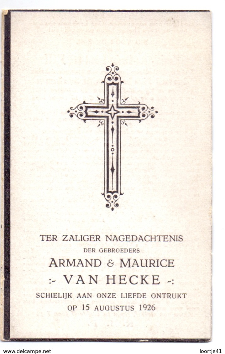 Devotie Doodsprentje Overlijden - Broers Armand & Maurice Van Hecke - St Eloois Vijve - Gent 1926 - Décès