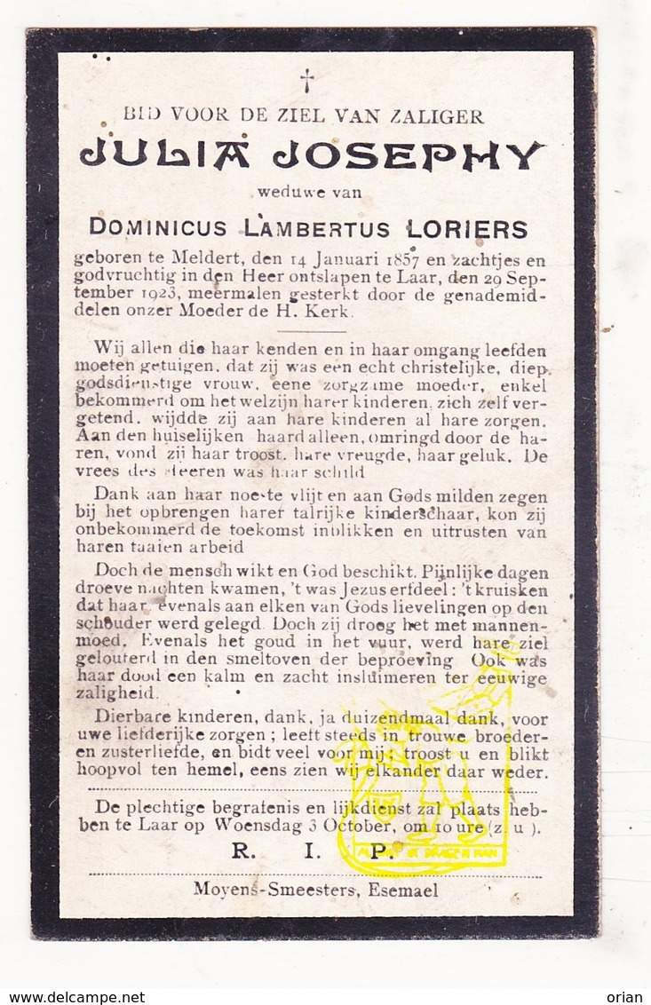 DP Julia Josephy ° Meldert Aalst 1857 † Laar Landen 1923 X Dominicus L. Loriers - Images Religieuses