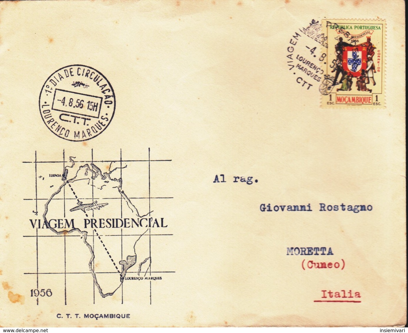 MOZAMBICO 1956 - BUSTA FDC VIAGGIO PRESIDENZIALE. - Mozambico