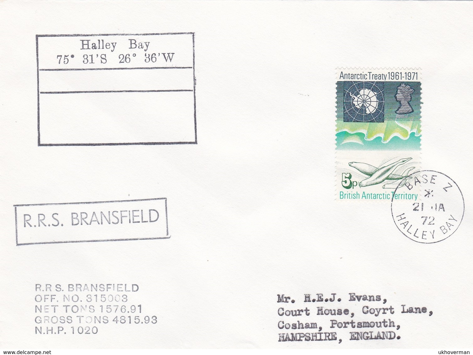 BRITISH ANTARCTIC TERRITORY>HALLEY BAY>BASE Z>BRANSFIELD - Covers & Documents