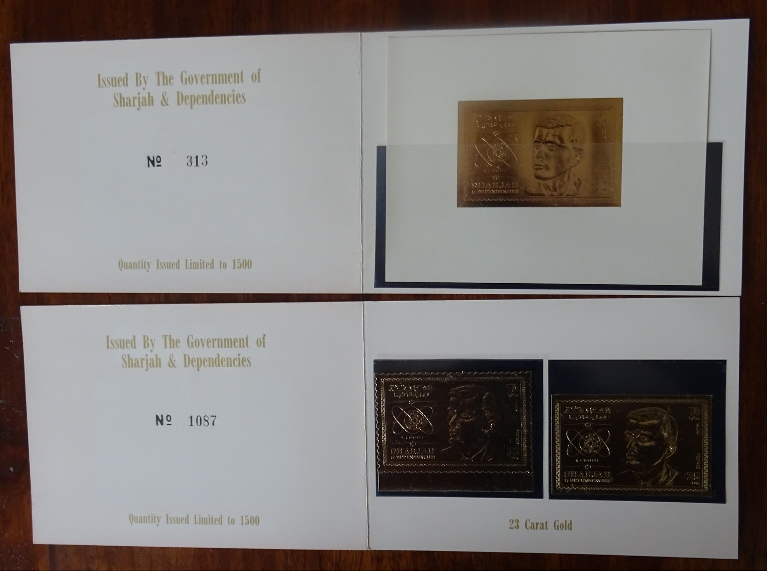 #C6# SHARJAH PERFORATED+IMPERF.+ S/S MNH** IN BOOKLETS, GOLD STAMP. SPACE. ASTRNAUT CHAFFEE. ONLY 1500 ISSUED. - Asia