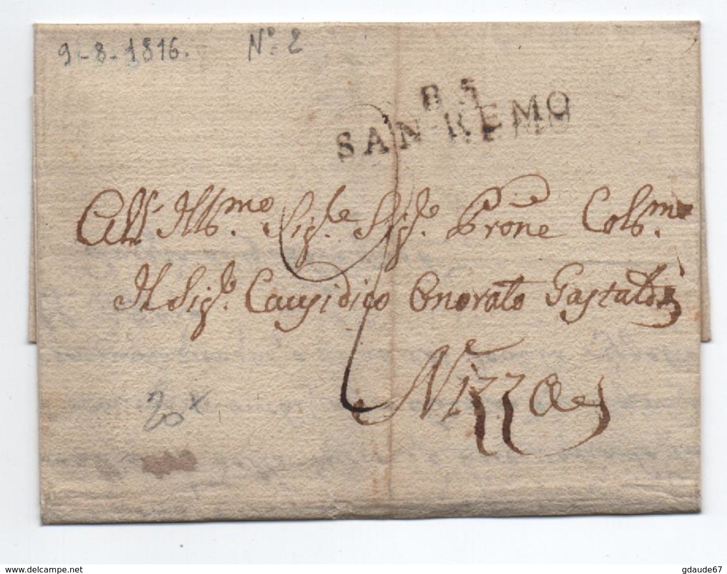 1816 - LETTRE Avec MP 85 SAN REMO (DEPARTEMENT CONQUIS) - 1792-1815: Départements Conquis