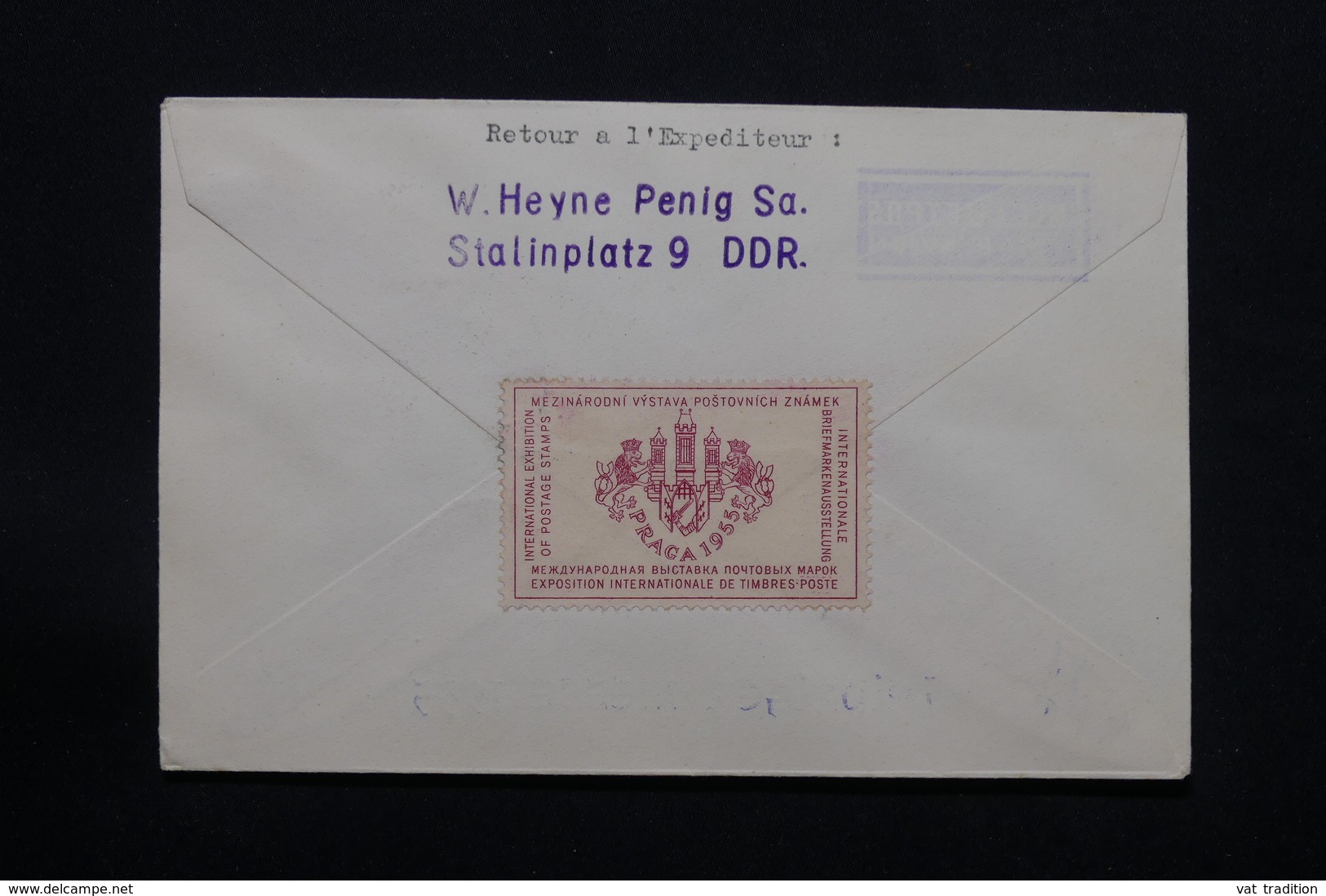 ALLEMAGNE - Enveloppe Par Avion De Leipzig En 1955 Pour Prague , Affranchissement Plaisant , Vignette Au Dos - L 27978 - Cartas & Documentos