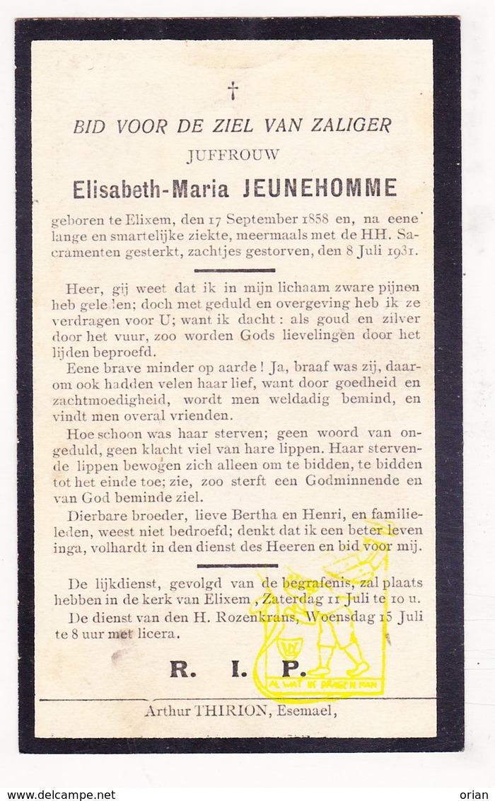 DP Elisabeth M. Jeunehomme ° Eliksem Landen 1858 † 1931 - Images Religieuses