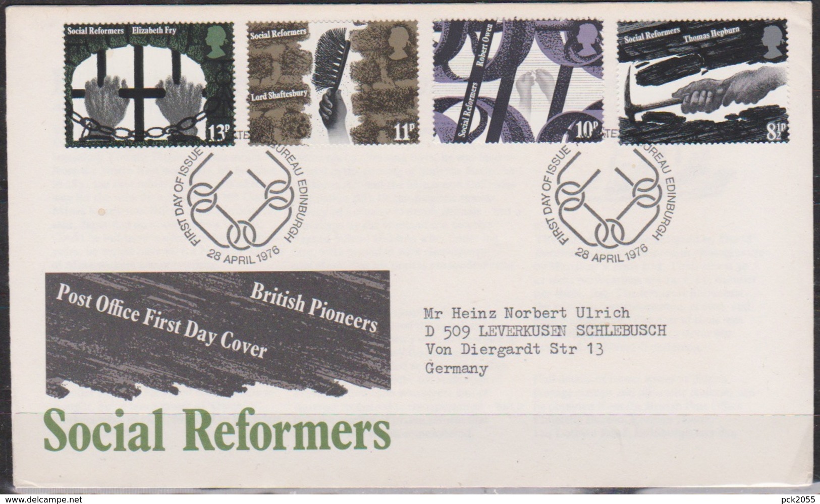 Grossbritannien 1976 MiNr.706 - 709 FDC Britische Sozialreformer ( D 2454 )günstige Versandkosten - 1981-1990 Dezimalausgaben