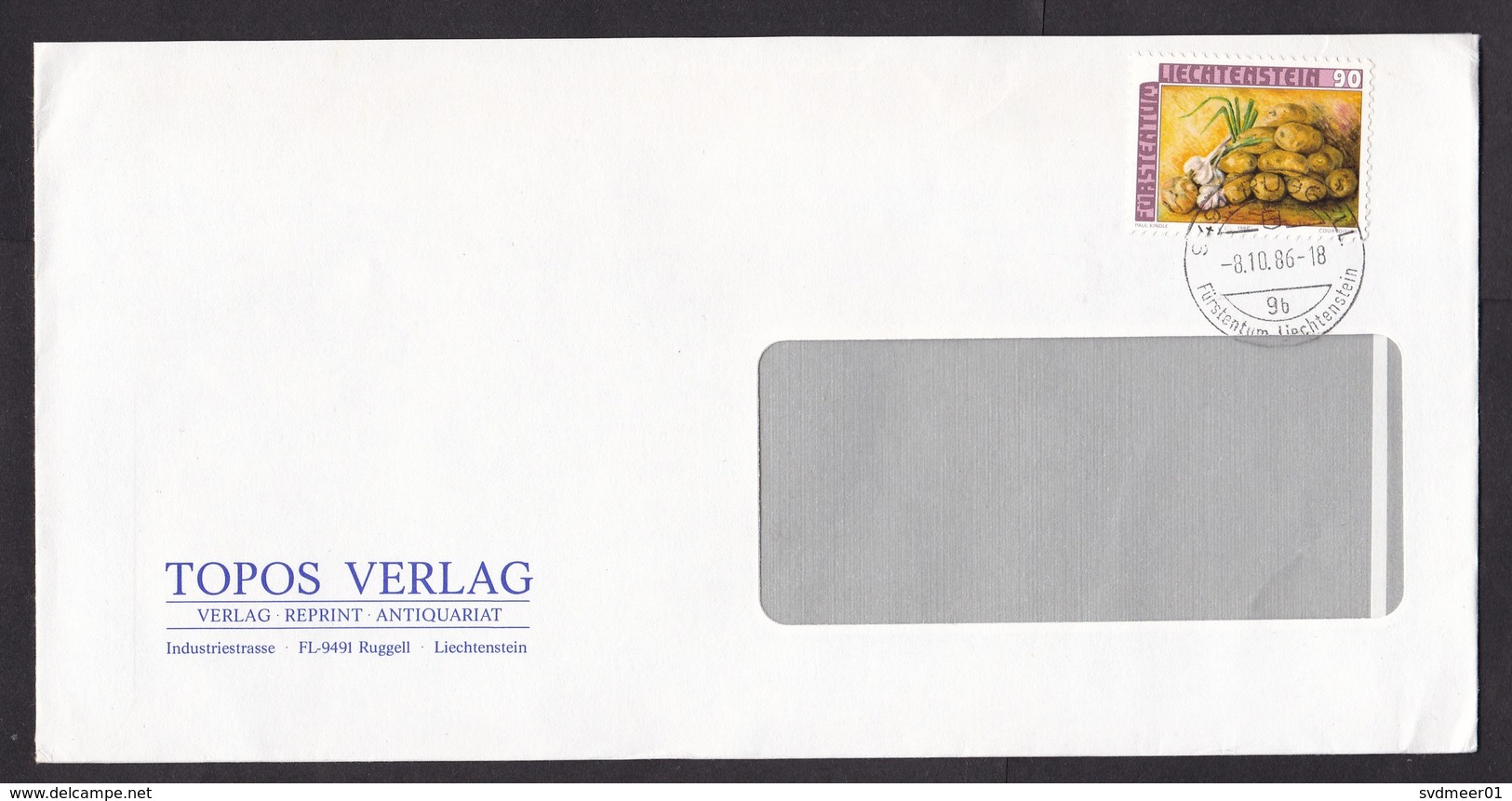 Liechtenstein: Cover, 1986, 1 Stamp, Food, Potatoes, Garlic, Vegetables (minor Discolouring At Back) - Brieven En Documenten