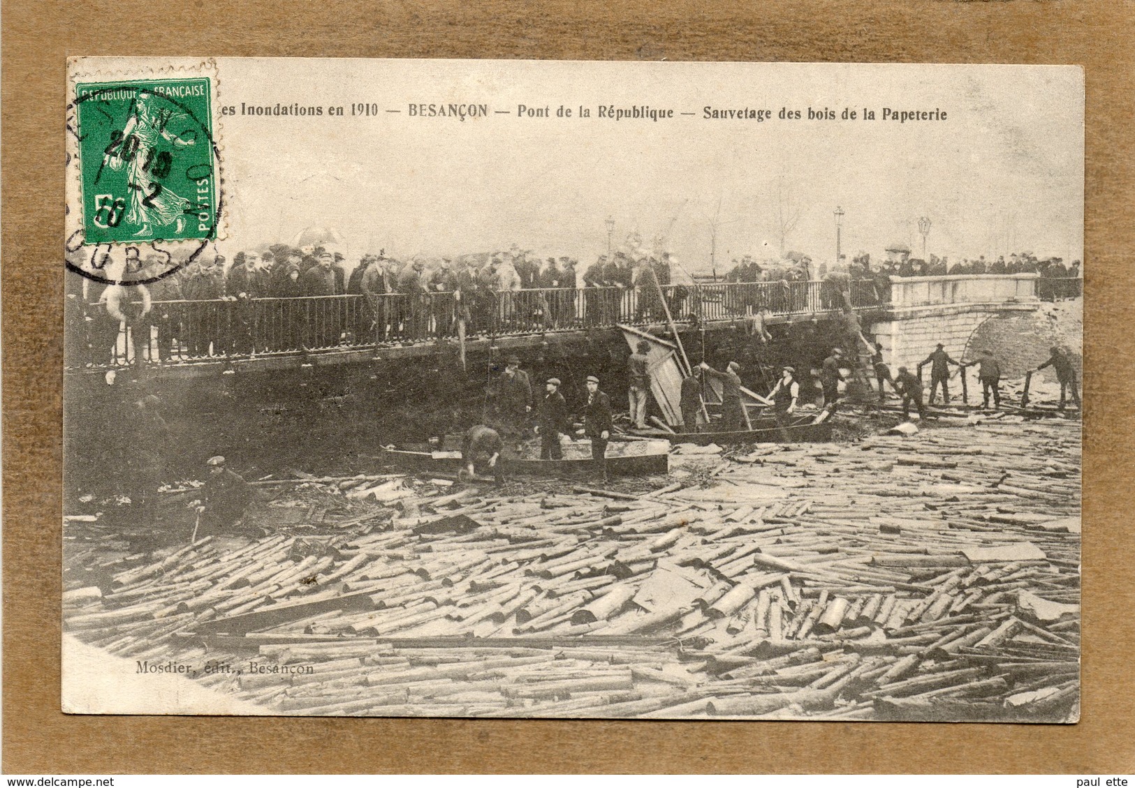 CPA - BESANCON (25) - Arbre - Sauvetage Des Bois De La Papeterie Au Pont De La République, Après L'inondation De 1910 - Besancon