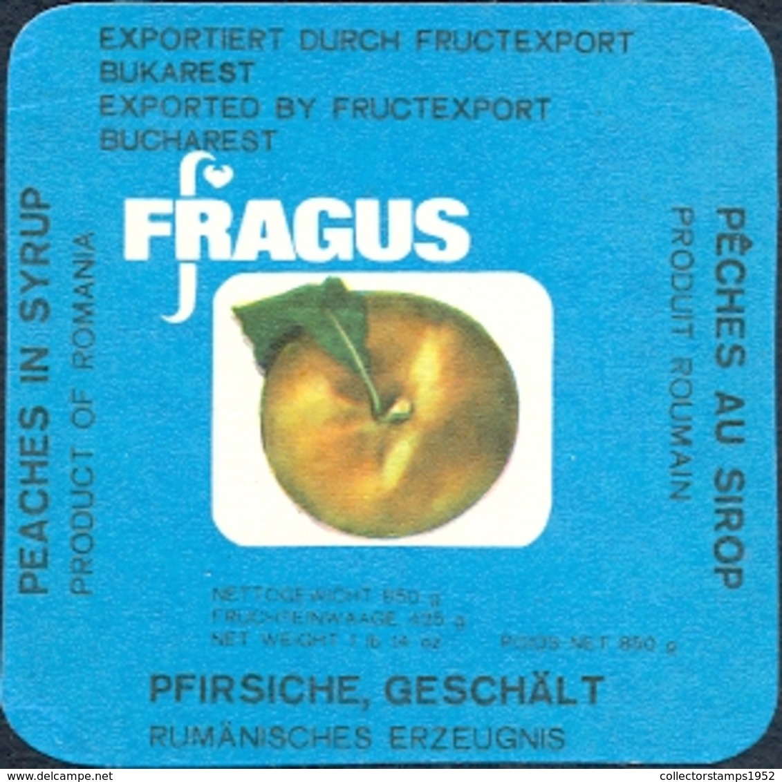 78498- PEACHES IN SYRUP, LABELS,  ROMANIA - Obst Und Gemüse