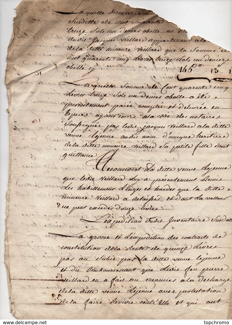 Manuscrit Partie D'Acte Notarié Notaire 1765 Cachet Généralité D'Orléans Trois Sols Veillard Bruzeau Guigneux 4 Pages - Algemene Zegels