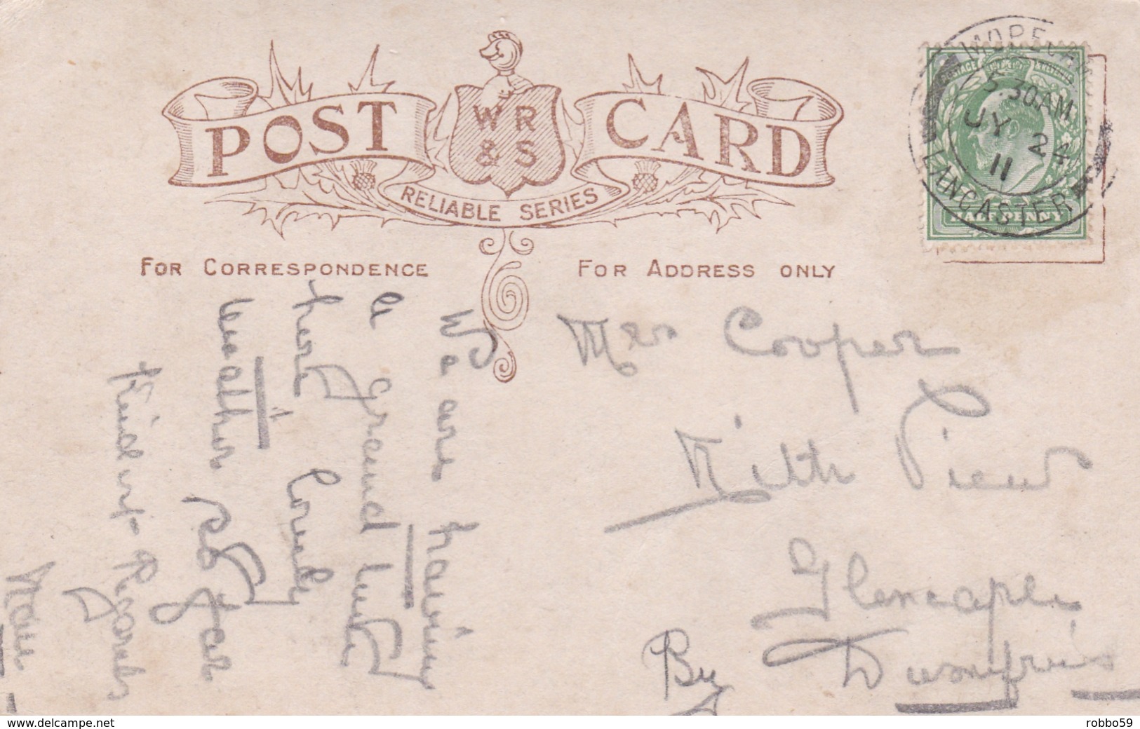 England Lancashire Morecambe Central Pier Postcard Morecambe 1911 Postmark WR&S Reliable Series Used Good Condition - Autres & Non Classés