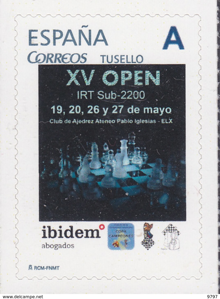 CHESS STAMP/SELLO DE ESPAÑA - XV OPEN ELX  2018 -  TEMA AJEDREZ CHESS ÉCHECS SCHACH - ESCASO - Echecs