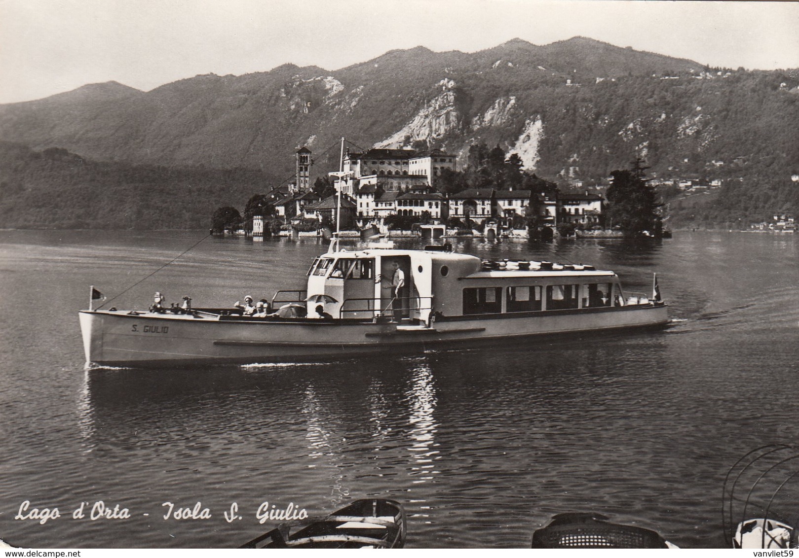 ISOLA SAN GIULIO-NOVARA-LAGO MAG-IMBARCADERO MOTONAVE=SAN GIULIO=CARTOLINA VERA FOTOGRAFIA- NON VIAGGIATA-ANNO 1955-1960 - Novara