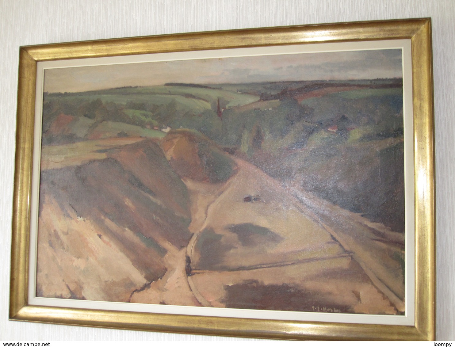 HOSLET Huile Sur Toile - Sablière Paysage De Campagne-peinture Signée 79x119cm - Huiles