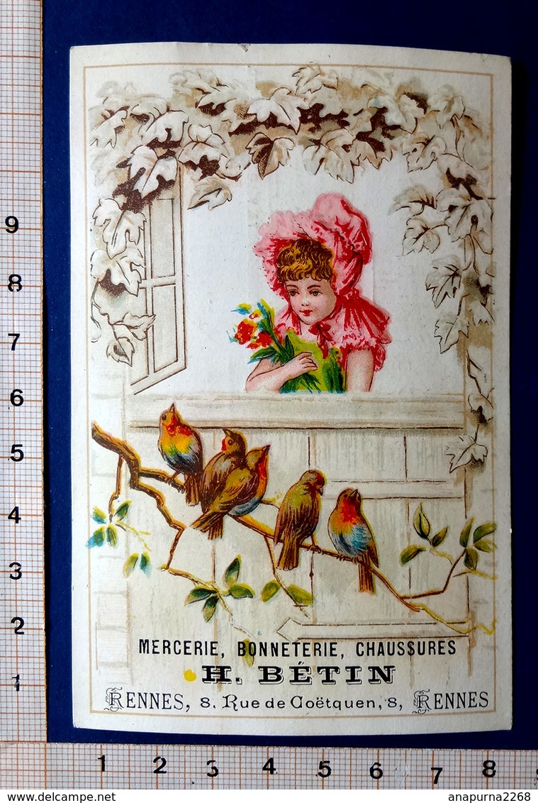 CHROMO....MAISON BETIN/RENNES...PETITE FILLE A LA FENÊTRE...CHAPEAU ...OISEAUX SUR UNE BRANCHE - Autres & Non Classés