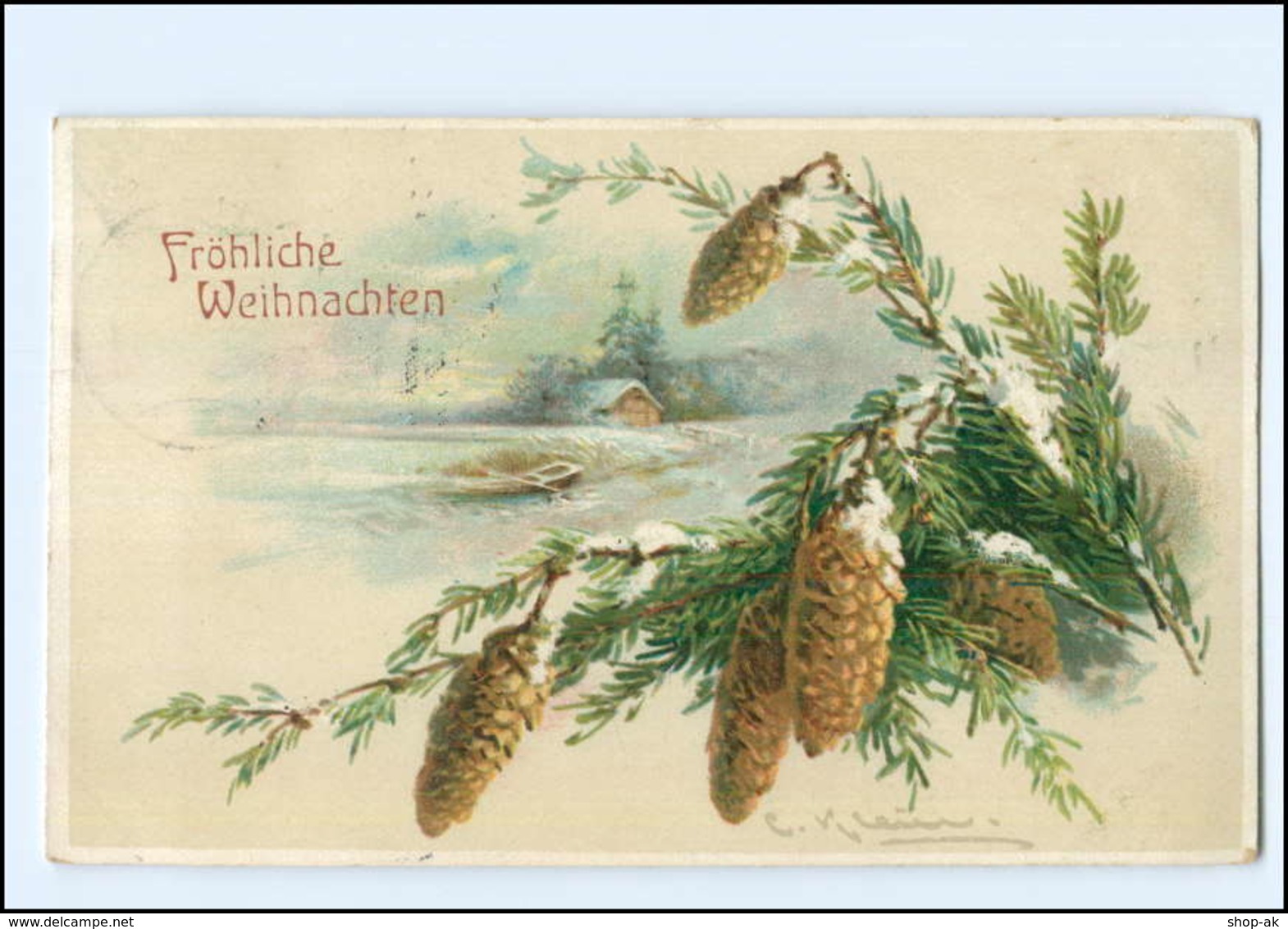 Y12086/ Catherina Klein  Weihnachten Tannenzapfen Litho AK 1913 - Klein, Catharina
