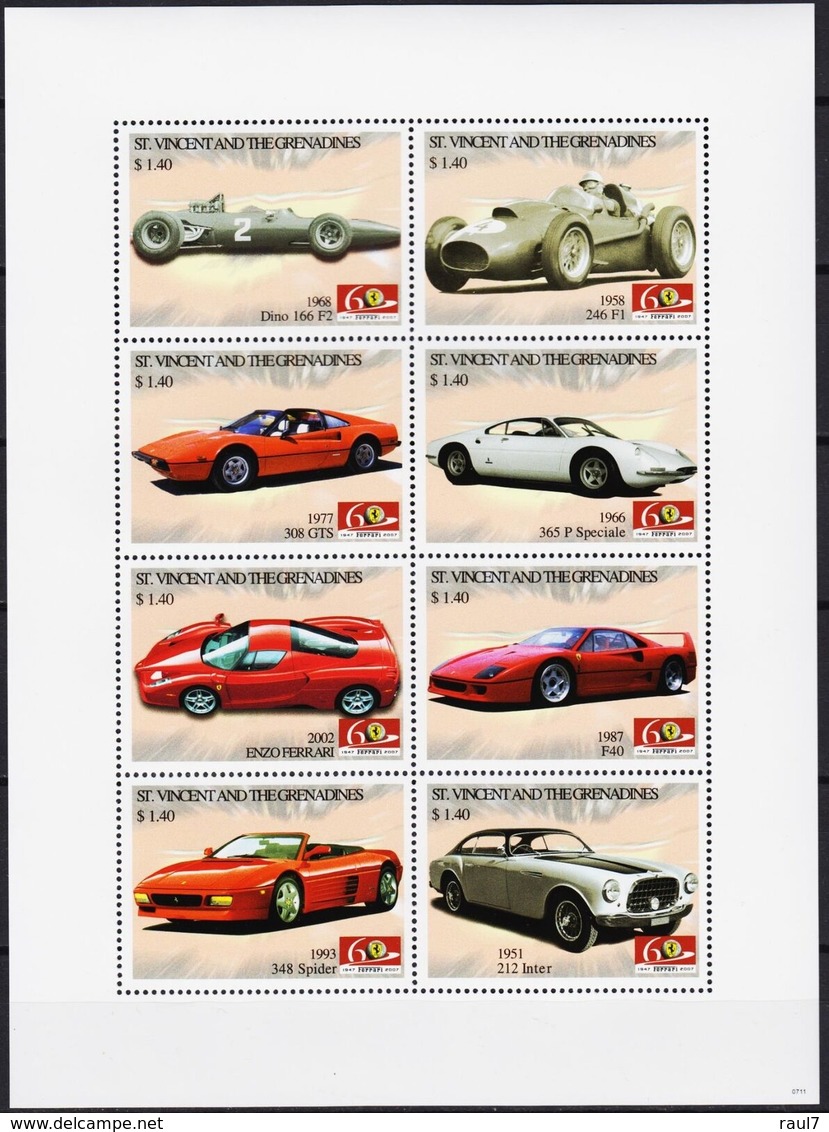 St Vincent 2007 - Voitures De Sport F1 Ferrari - Feuillet Neuf // Mnh - St.Vincent & Grenadines