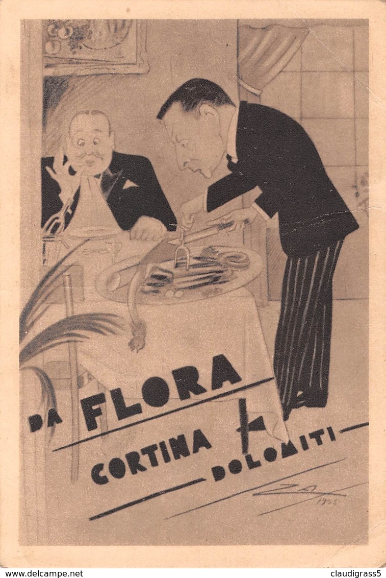 0426 "DA FLORA - CORTINA - DOLOMITI - ALBERGO E RISTORANTE - 1936 XIV"  CART. ORIG. NON SPED. - Restaurants