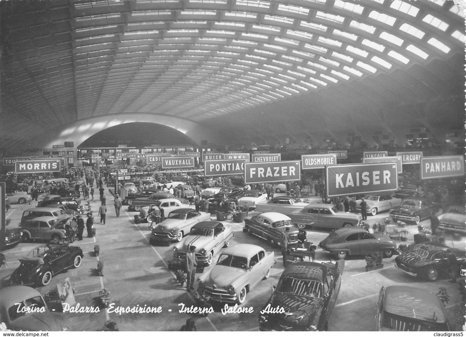 0428 "TORINO - PALAZZO ESPOSIZIONE - INTERNO SALONE AUTO"  CART. ORIG. SPED. 1954 - Exposiciones