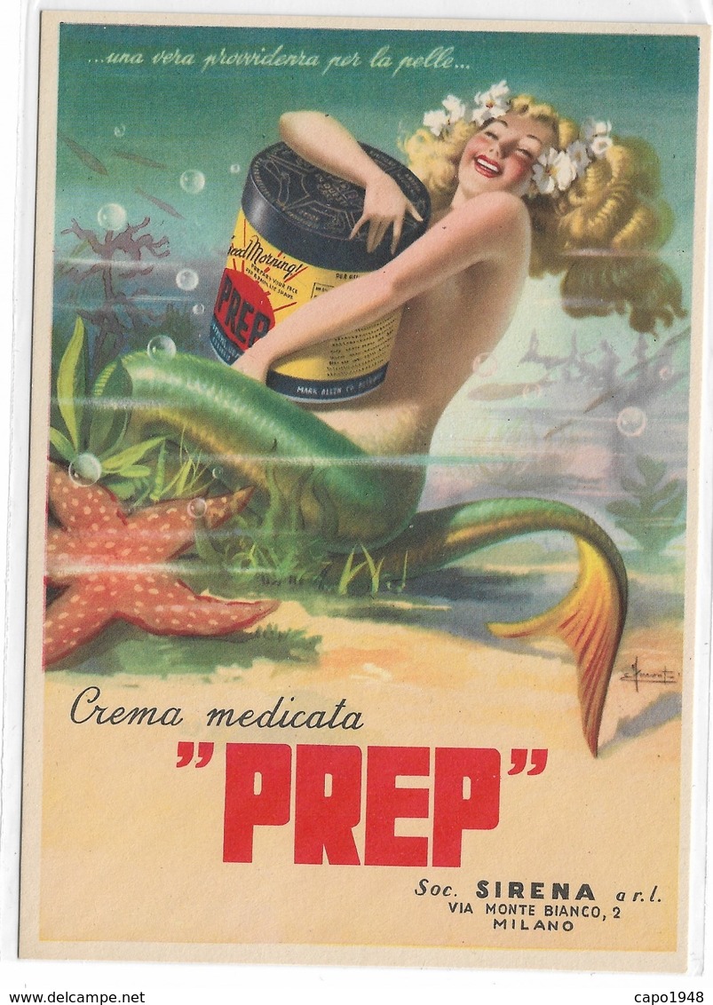 CARD PUBBLICITA' CREMA MEDICATA"PREP"SIRENA STELLA  MARINA FIRMATA 2 SCANNER -FG-N-2-0882-  28919 - Publicité