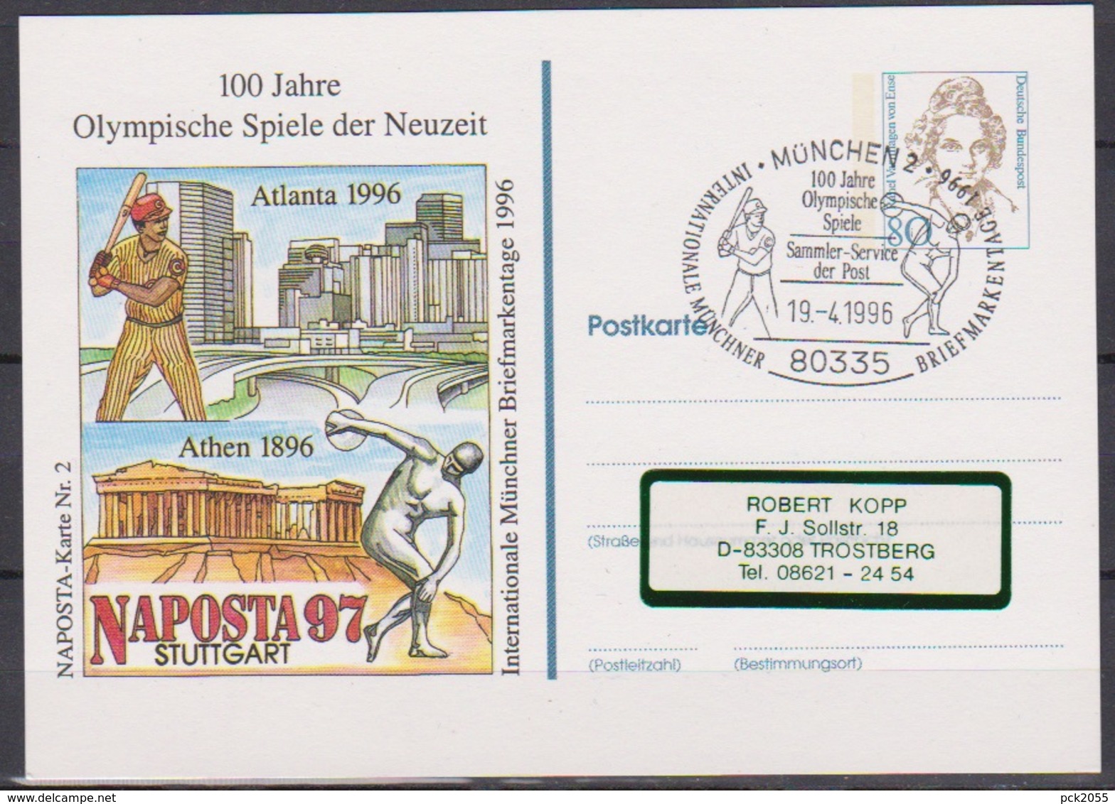 Bund Privatganzsache Nr. PP 170 C2/028 100 Jahre Olympische Spiele Naposta 97 Stuttgart ( D 6621 )günstige Versandkosten - Postales Privados - Usados