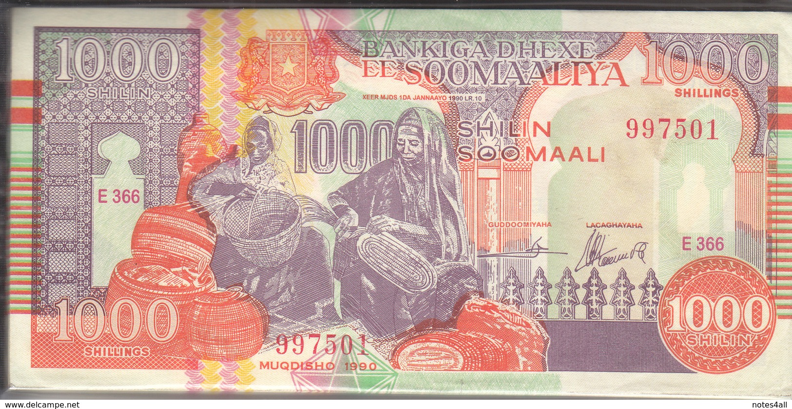 SOMALIA 1000 SHILLINGS 1990 2000 P-R10 PUNTLAND REGION LITHOGRAPHED BUNDLE X100 - Somalia