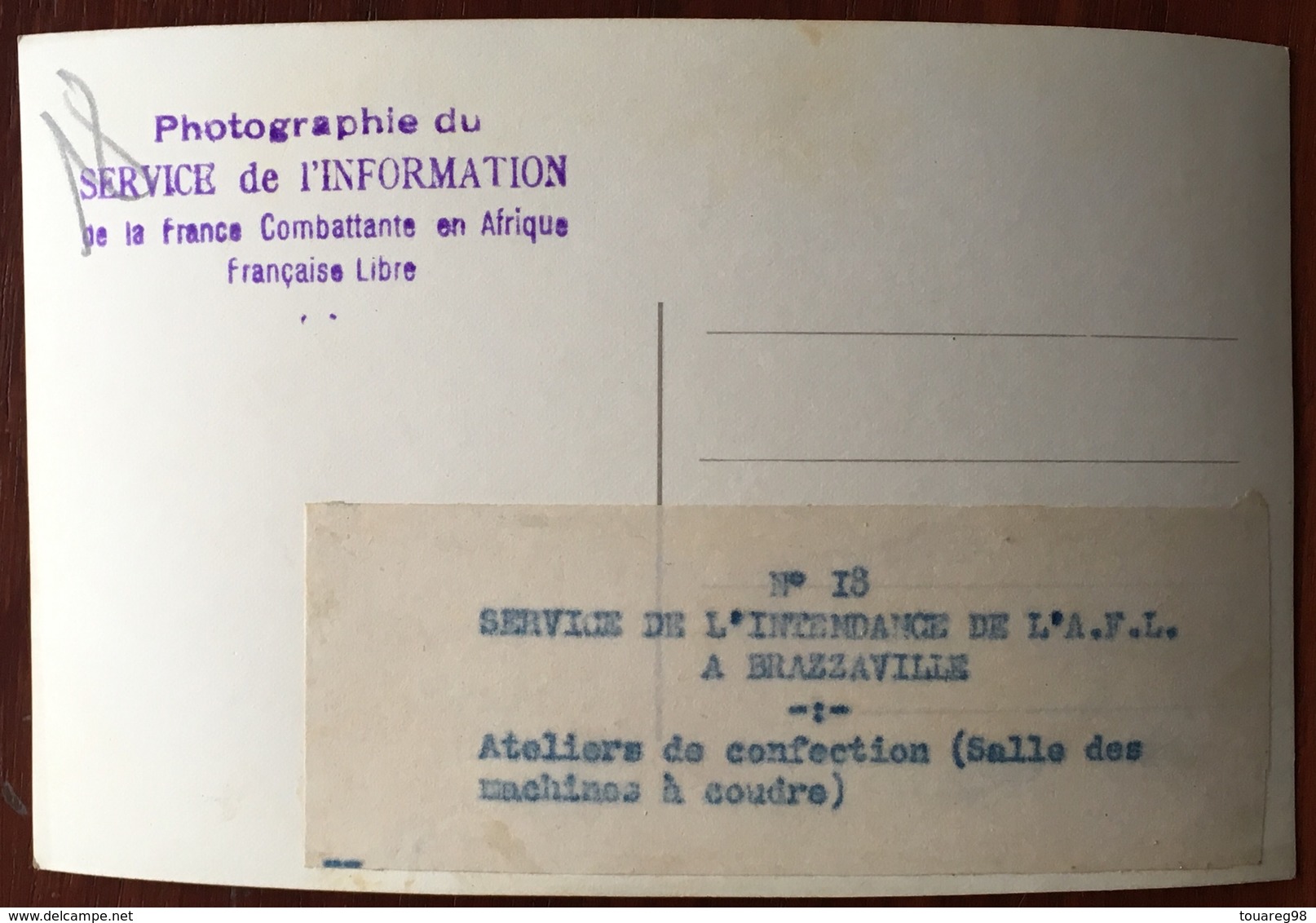 Service De L’intendance De L’A.F.L. à Brazzaville. Congo. Atelier De Confection. Machines à Coudre. - Professions