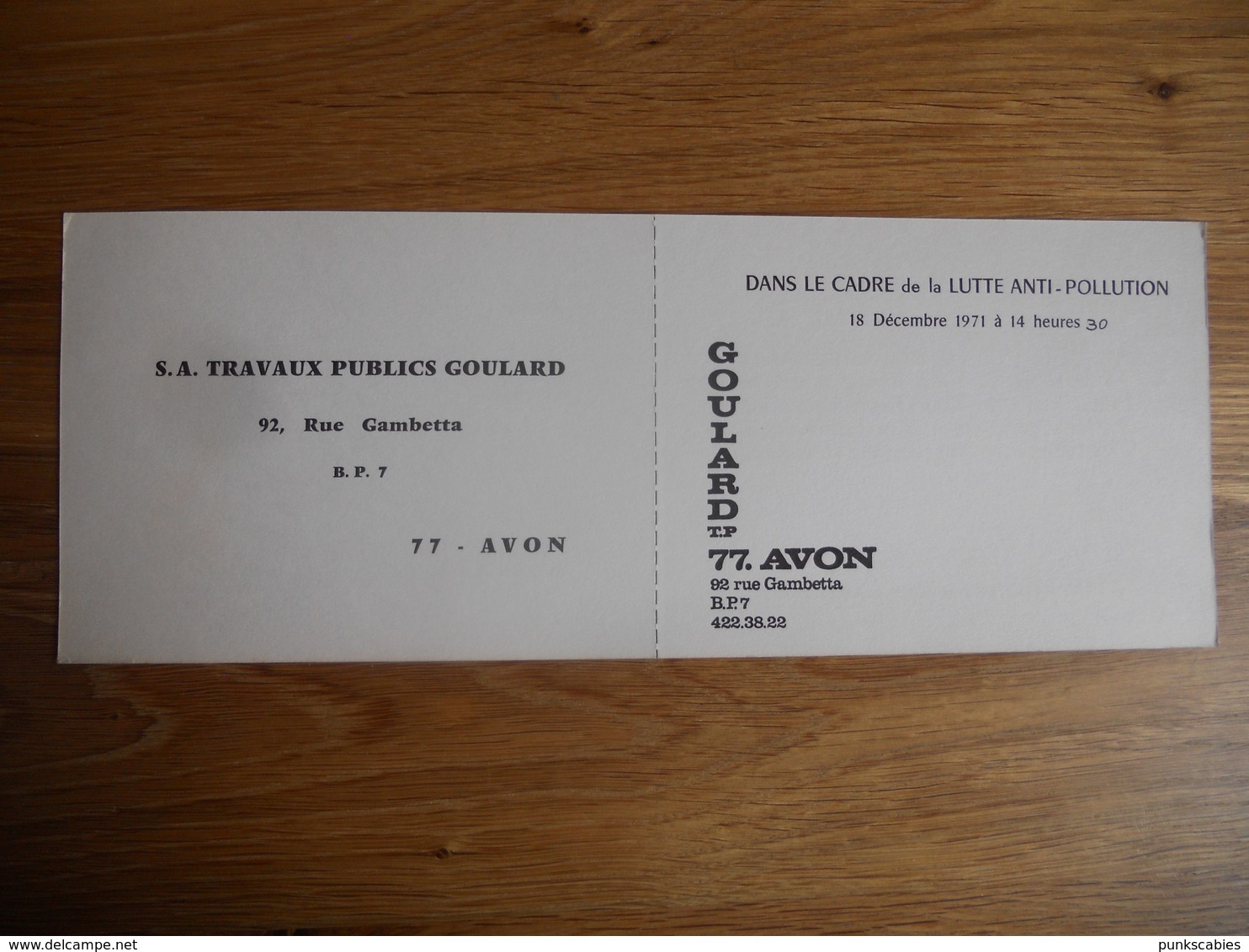 CARTON INVITATION DANS LE  CADRE LUTTE ANTIPOLLUTION 1971 MAISON GOULARD AVON FONTAINEBLEAU REUNION HOTEL DE LA FORET - 1950 - ...