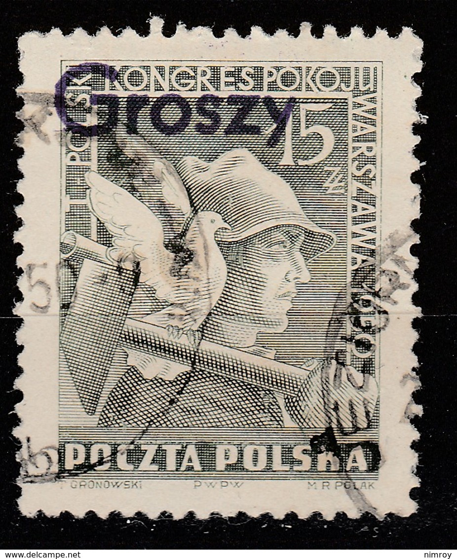 POLAND POLSKA 1950 GROSZY OVPT Type 23A WARSZAWA PURPLE Sc#486 Mi.667 USED STAMP - Oblitérés