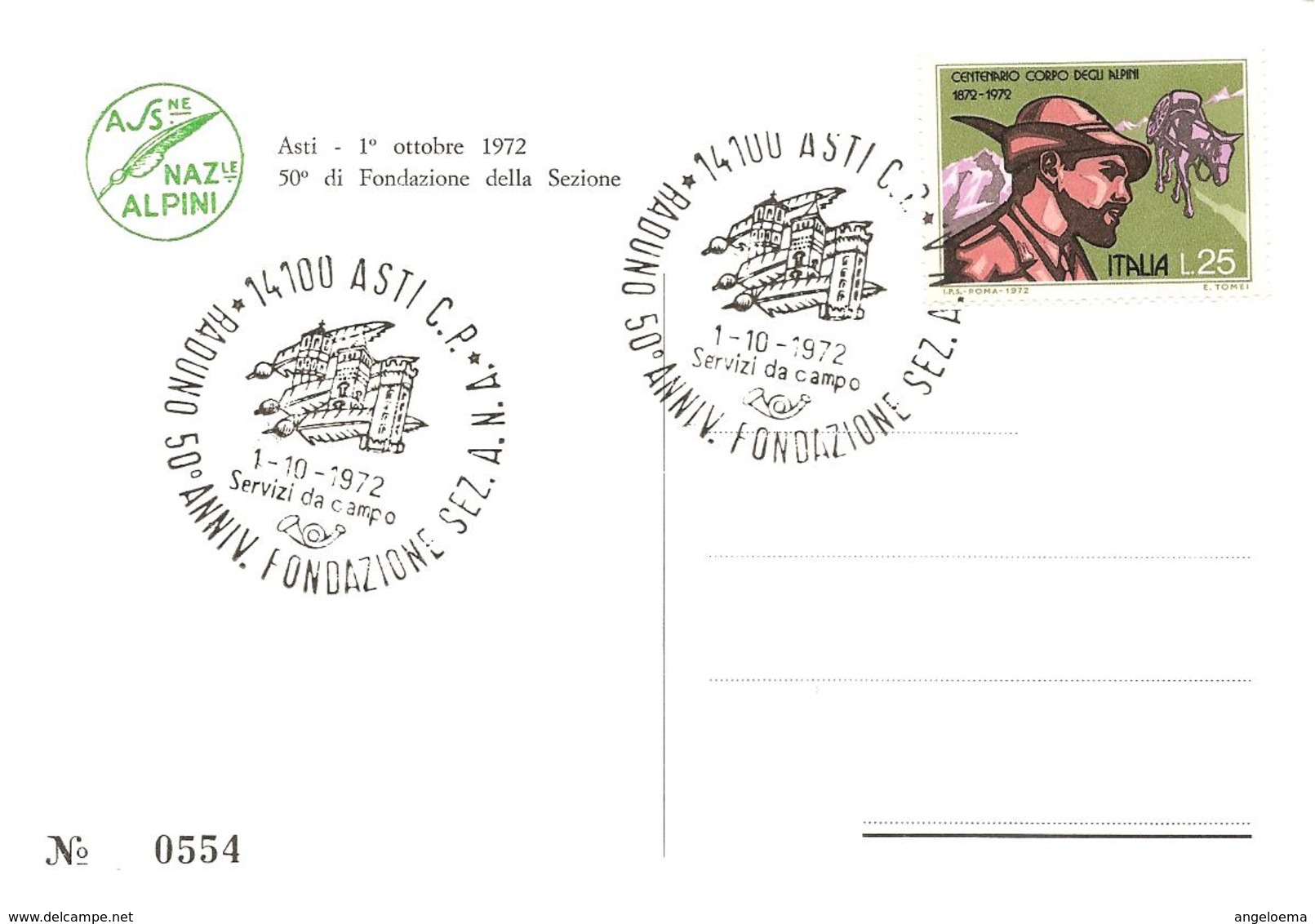 ITALIA - 1972 ASTI  Raduno 50° Fondazione Sez. ANA Ass. Naz. Alpini (torri Della Città) Su Cartolina Speciale - Non Classificati