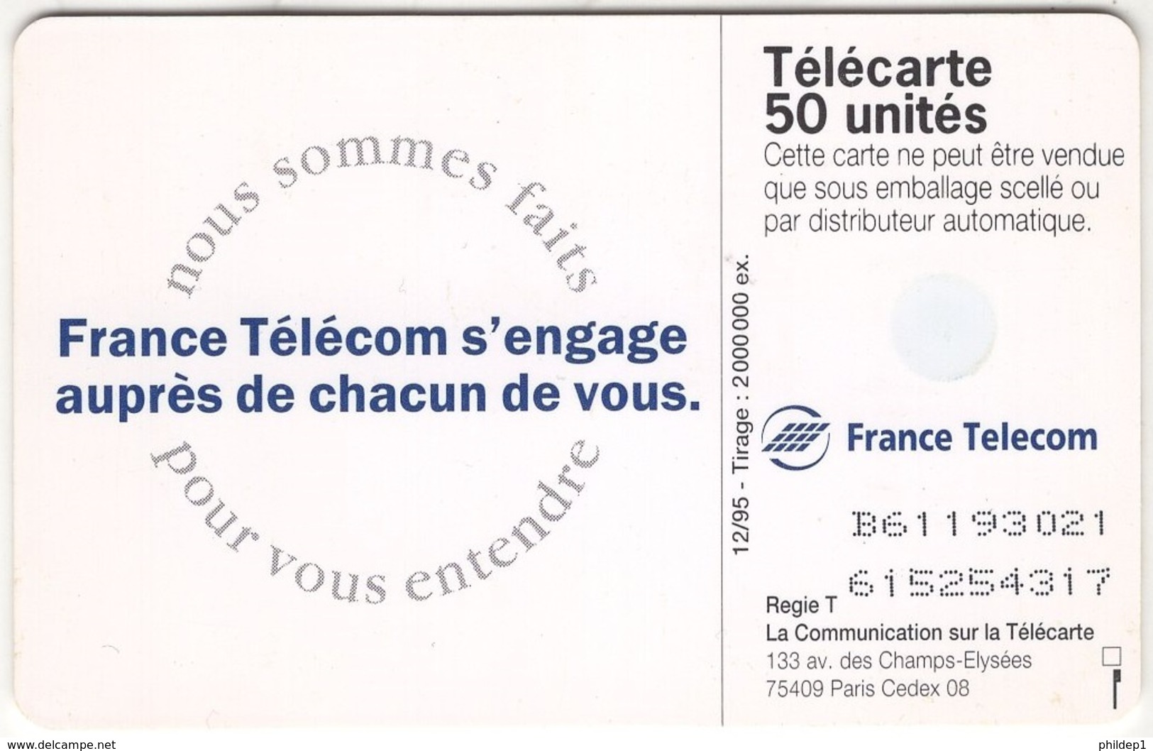 Lot De 1 TC De 1995 Usagées "Engagement France Télécom" De 50 U. Y & T : 656 - 1995