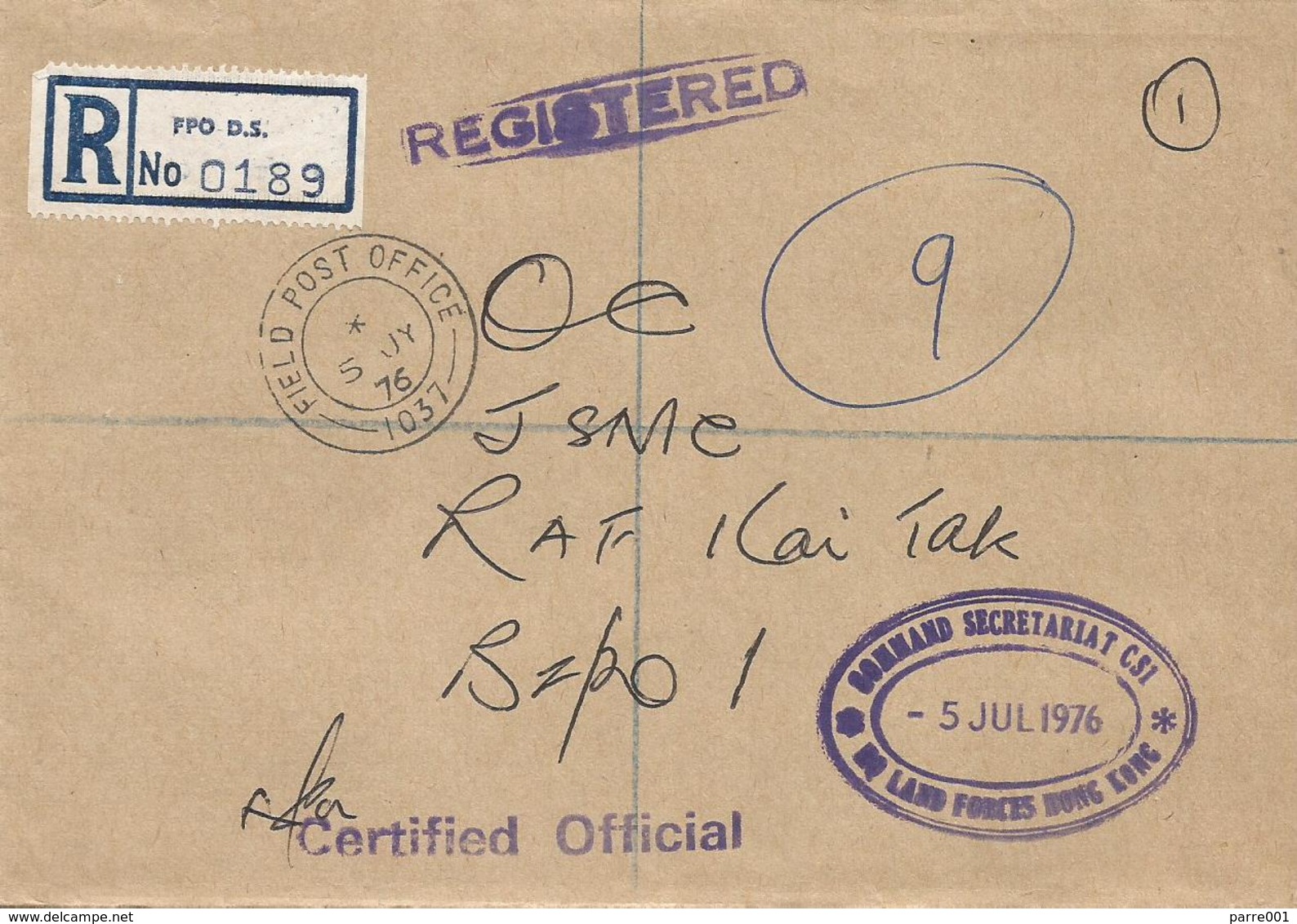 Hong Kong 1976 FPO 1037 Kowloon RAF Kai Tak BFPO 1 Forces Official Registered Cover - Brieven En Documenten