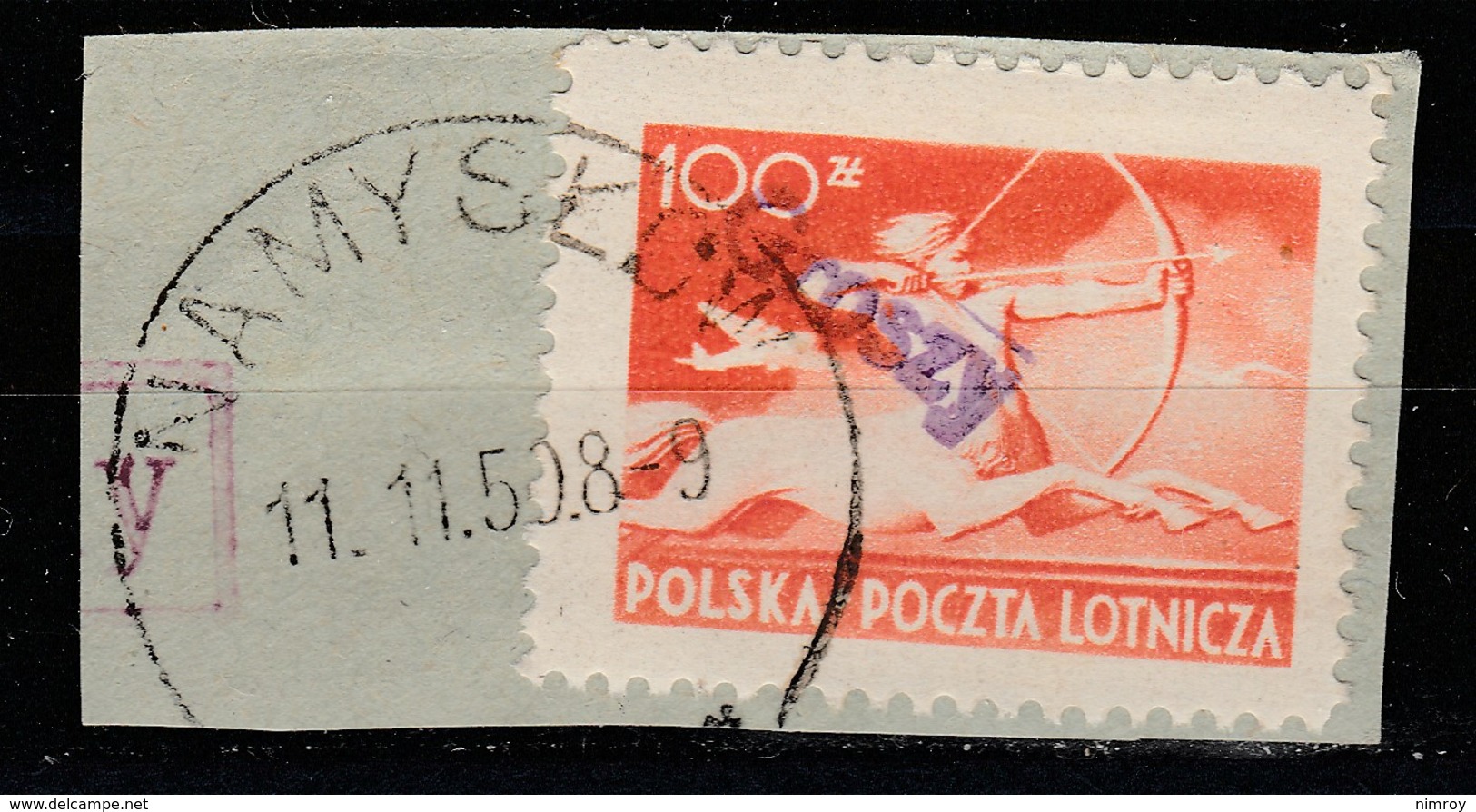 POLAND POLSKA 1950 GROSZY OVPT Type 26A WROCLAW PURPLE Mi.590 Sc#C26 USED CUTOUT, USED IN NAMYSLOW - Oblitérés