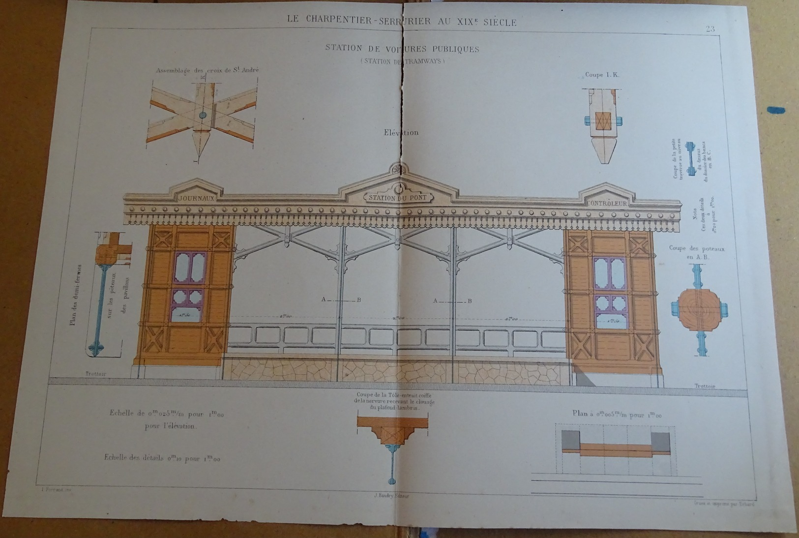 Planche N 23 - Le Charpentier Serrurier Au XIX E Siècle - Station De Voitures Publiques (tramways) - Architecture