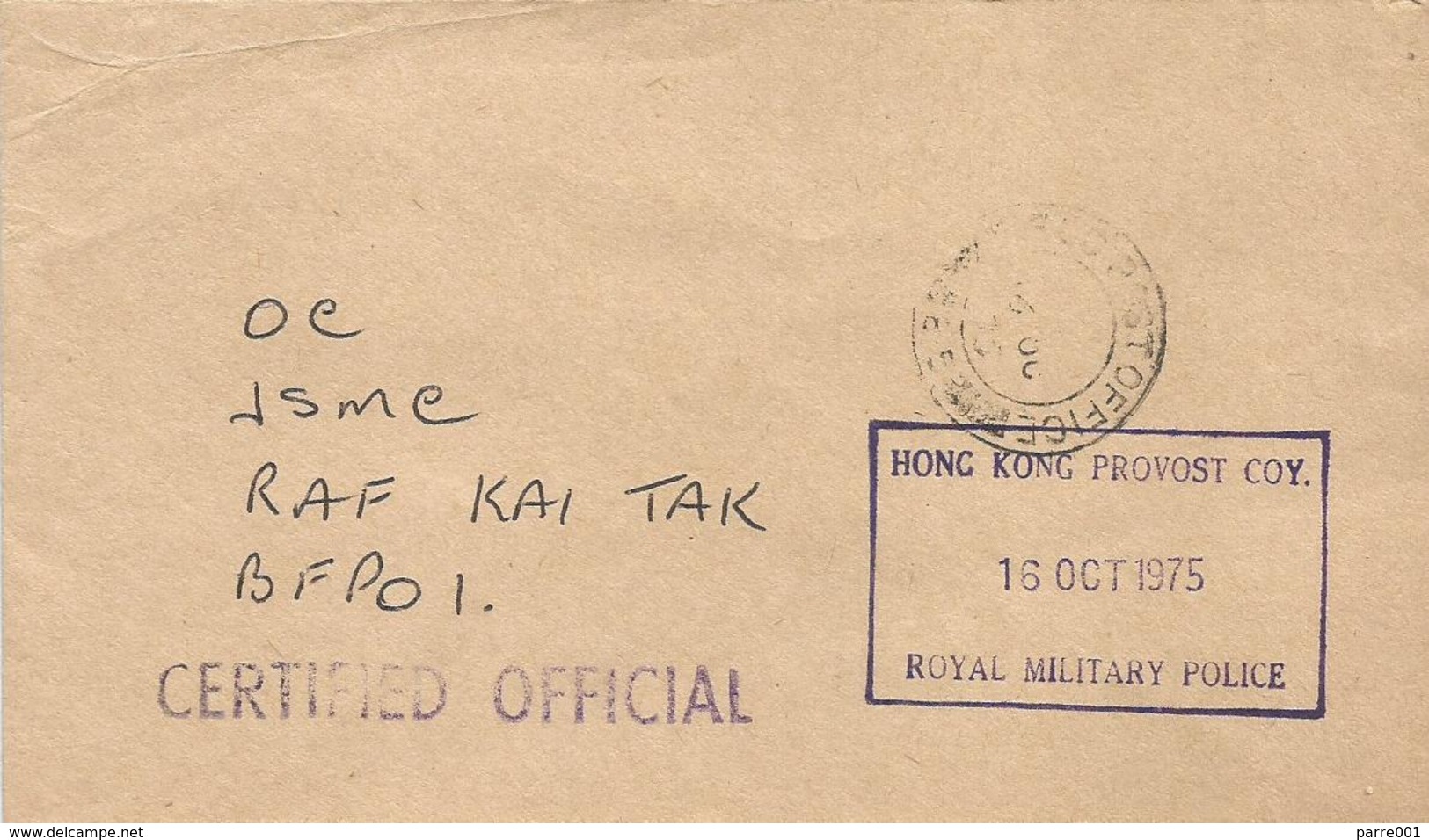 Hong Kong 1975 FPO 815 Kowloon Military Police BFPO 1 RAF Kai Tak Forces Official Cover - Brieven En Documenten